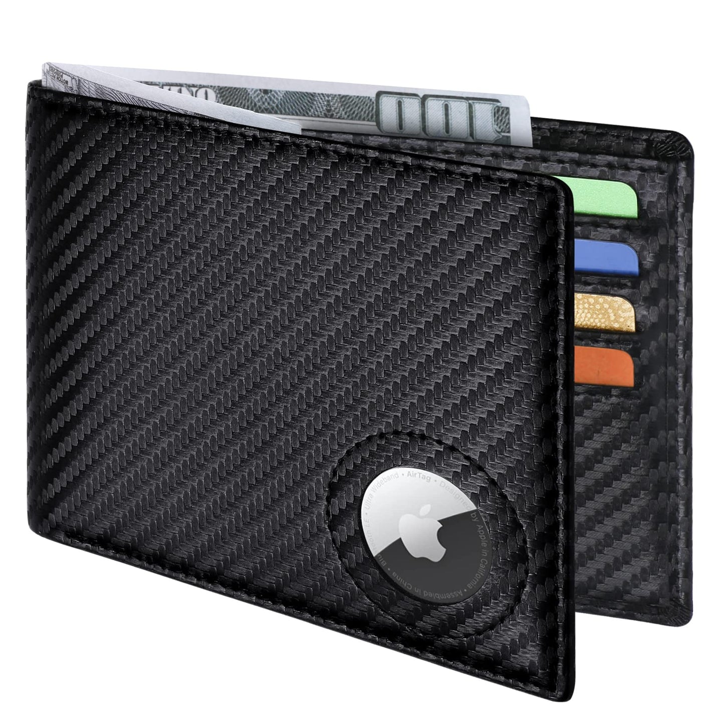 GIPUSSON Slim Leather Wallet for Men Airtag Hidden, Large Bifold Mens Wallet RFID Blocking with ID Windows, Credit Card Holder for Men Wallet