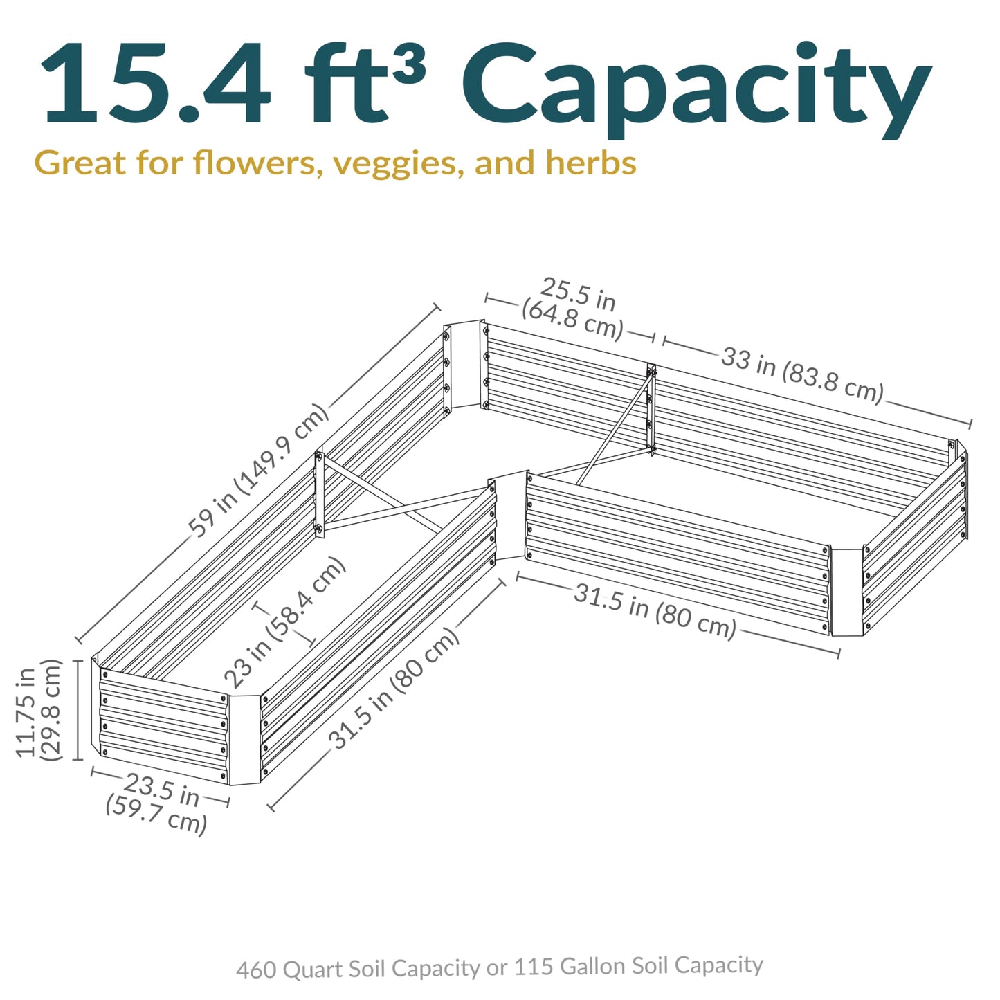Sunnydaze Galvanized Raised Garden Bed Kit - 5x5x1 ft Outdoor Raised Garden Bed - Metal Planter Box for Vegetables, Flowers, Herbs - Dark Gray - L-Shaped