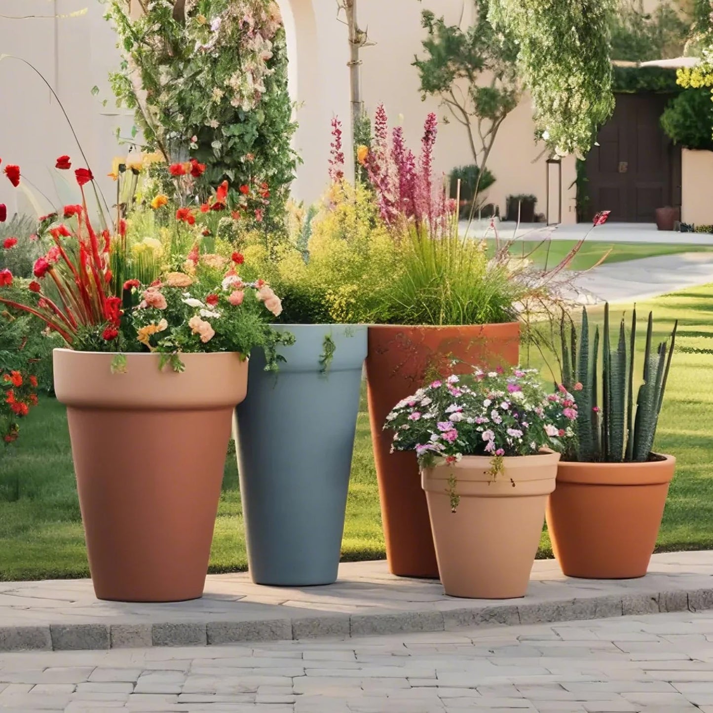 2 Pack Plant Riser Inserts for Large Pots, 8 in/10 in Interchangeable Sturdy Planter Inserts & 11 - 17 in Adjustable Height Lifters Planter Filler for Indoor & Outdoor Various Shapes Pots（Green）