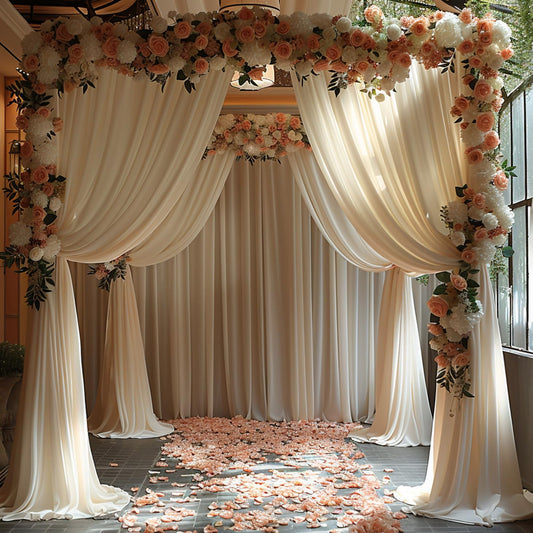 10x10ft Wrinkle Free Ivory Backdrop Curtain for Parties Soft Fabric Drapes Wedding Ivory Curtain Backdrop for Birthday Party Decorations Background for Photography 5x10ft,2 Panels