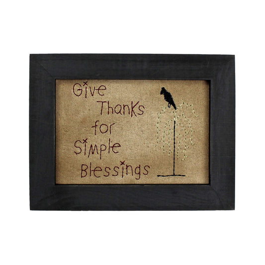 CVHOMEDECO. Primitives Antique Give Thanks for Simple Blessings Stitchery Frame Wall Mounted Hanging Decor Art, 9 x 7 Inch