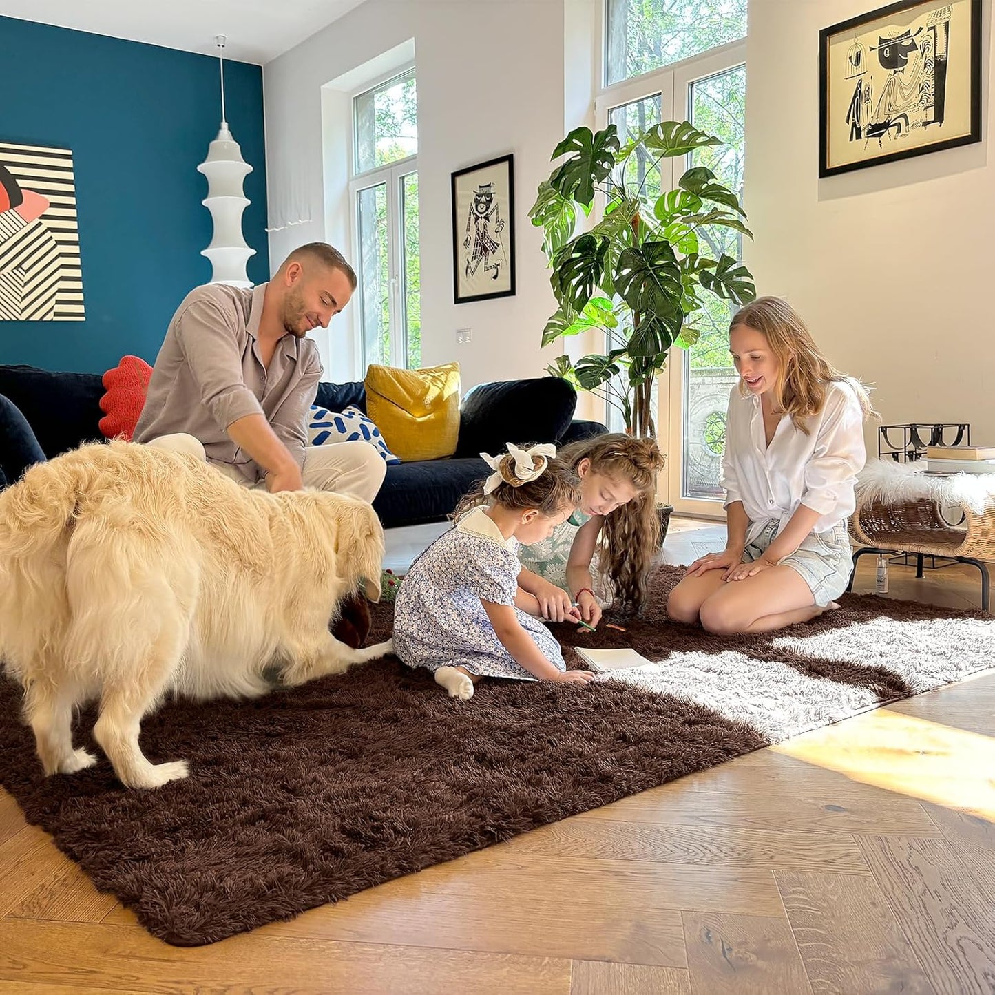 OLANLY Area Rugs - Soft Fluffy Shaggy Indoor Carpet for Living Room & Bedroom - 6x7, Machine Washable, Aesthetic Home Decor