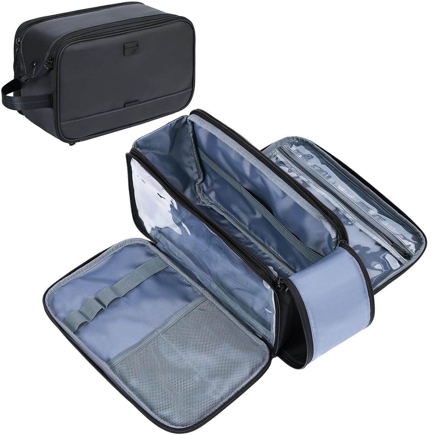 ZEEMO Travel Toiletry Bag for Men, Medium Water-Resistant Double-Sided Full-Open Dopp Kit, Versatile Organizer for Shower and Hygiene Accessories, Bathroom Essentials, Cosmetics, Large, Black