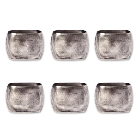 DII Decorative Assorted Silver Napkin Ring Set, One Size, Silver Textured Square, 6 Count