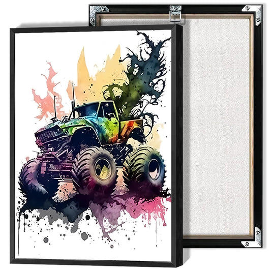 Color Car Canvas Wall Art Minimalist Watercolor Car Racing Poster Modern Extreme Offroad Vehicle Gamer Prints Painting For Boys Bedroom Living Room Garage Wall Decor 12x16in Unframed