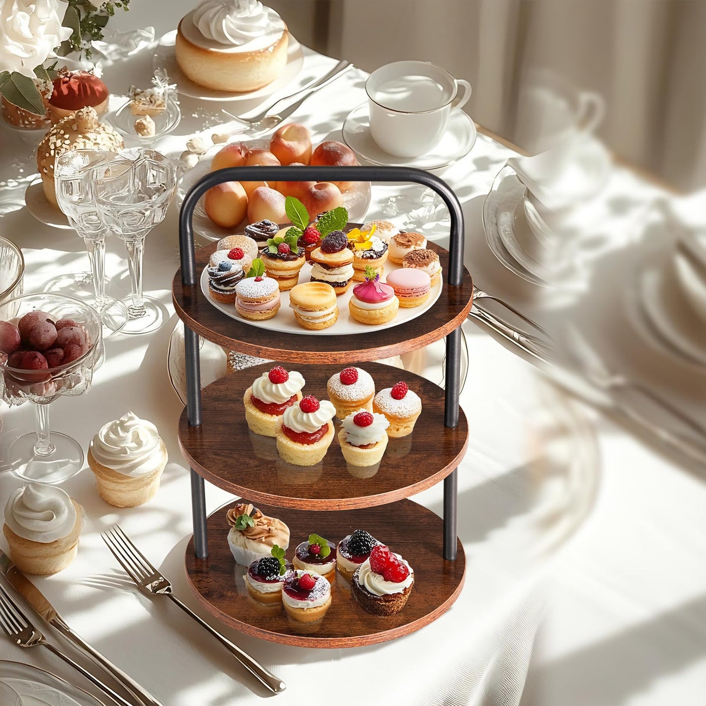 Cupcake Stand 2 Pack, Tower-Style Value Set for 100 Cupcakes - Large 3-Tier Dessert Table Display & Serving Tray Sets, Tiered MDF Cake Stands for Wedding Birthday Baby (Save $10vs Singles)