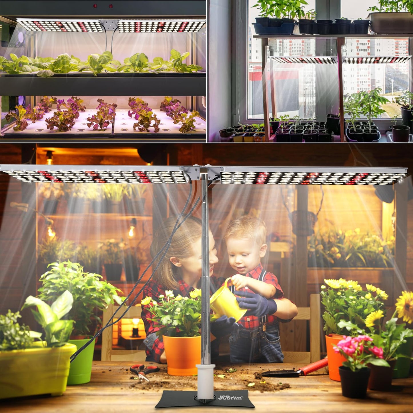 JCBritw 100W LED Grow Light Panel，Adjustable Free Standing Plant Light, White with IR Full Spectrum Grow Lamp on Stand for Indoor Plants Seed Starting, Seedlings, Veg, Flower
