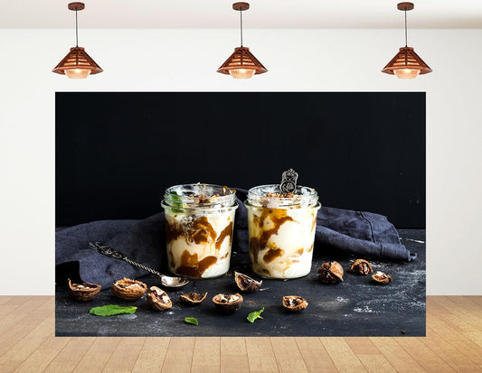 KeyWork 10x10ft Yogurt Parfait Backdrop Walnut and Caramel Dessert Photography Background for Brunch Party Sweet Event