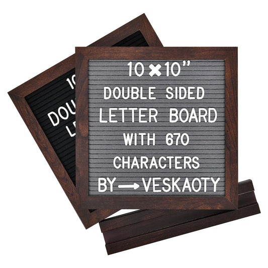 Double Sided Felt Letter Board with 670 Letters, Numbers & Symbols - 10 x 10 inch Changeable Message Board with Wooden Base (Black & Gray)