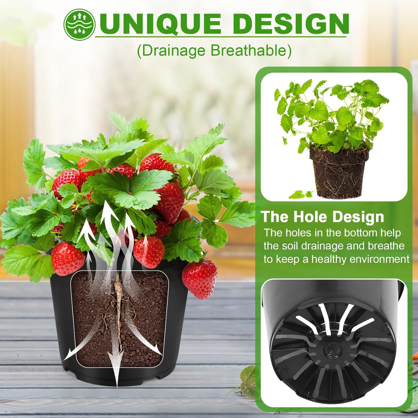 DUNPUTE 6 Pack 5 Gallon Pots for Plants, 5 Gallon Plastic Nursery Pot with Drainage Holes, Sturdy Plastic Plant Pots for Nursery Garden, Flowers, Succulent Outdoor Indoor (Black, 5 Gal- 6 Pack)