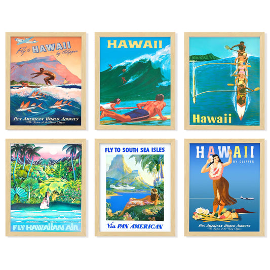 97 Decor Hawaii Room Decor - Vintage Hawaiian Art Wall Decor, Surf Poster, Surfing Pictures Wall Art, Retro Hawaii Posters, Summer Tropical Beach Hawaiian Island Print for Bedroom (7x10 UNFRAMED)