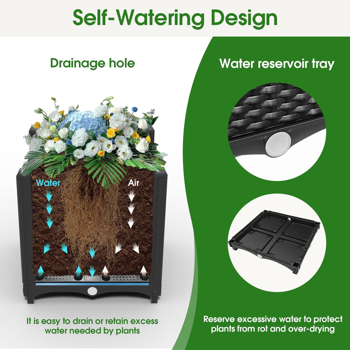 Onelike 64'' x 16'' x 55.5'' Plastic Raised Garden Bed with Greenhouse Cover and Trellis, Vertical Tomato Planters for Climbing Plants, Self Watering System Tomatoes Cage for Patio,Black,Large