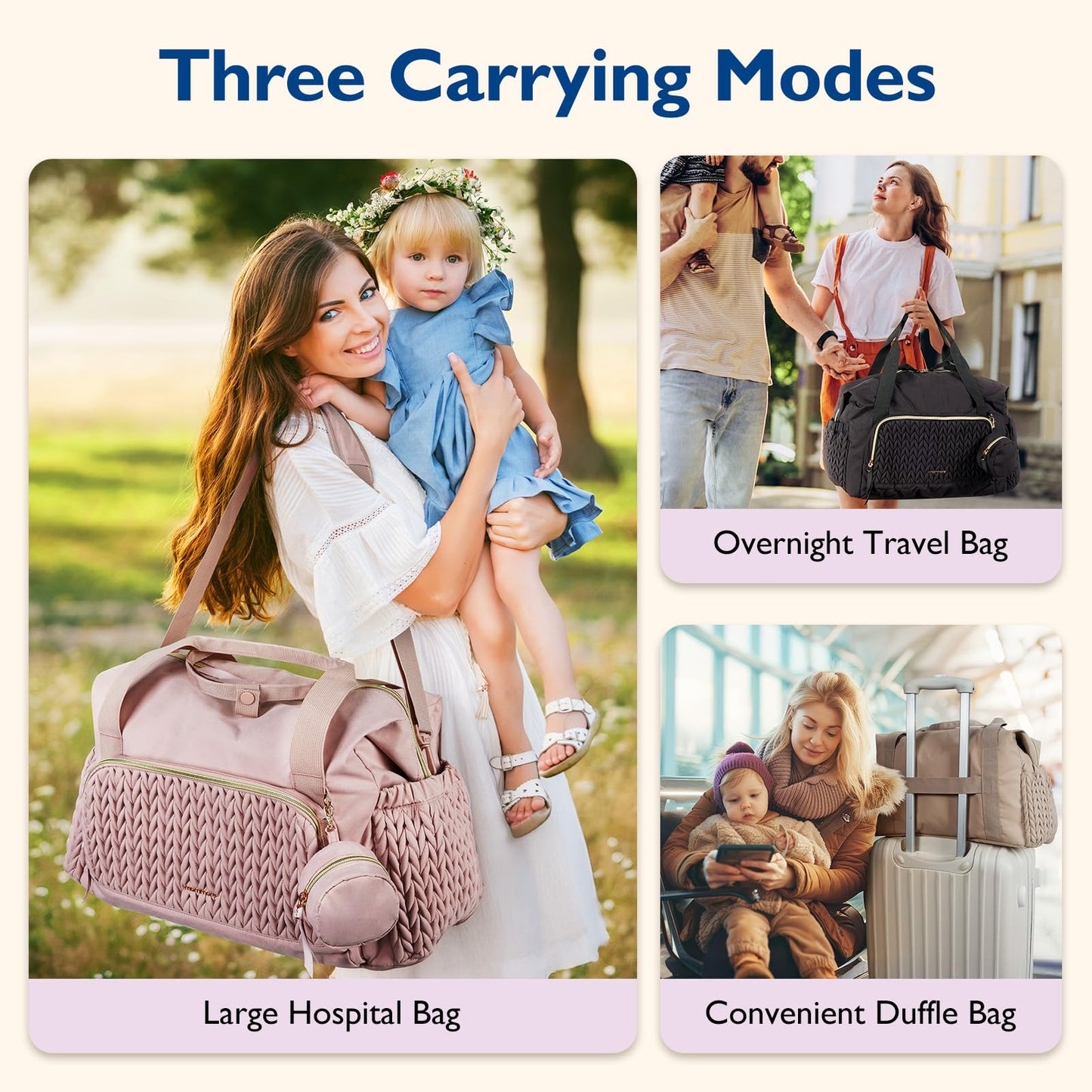 mommore Diaper Bag Tote, Large Capacity Travel Diaper bags, Hospital Bag for Labor Delivery, Baby Bag with Pacifier Case, Changing Pad