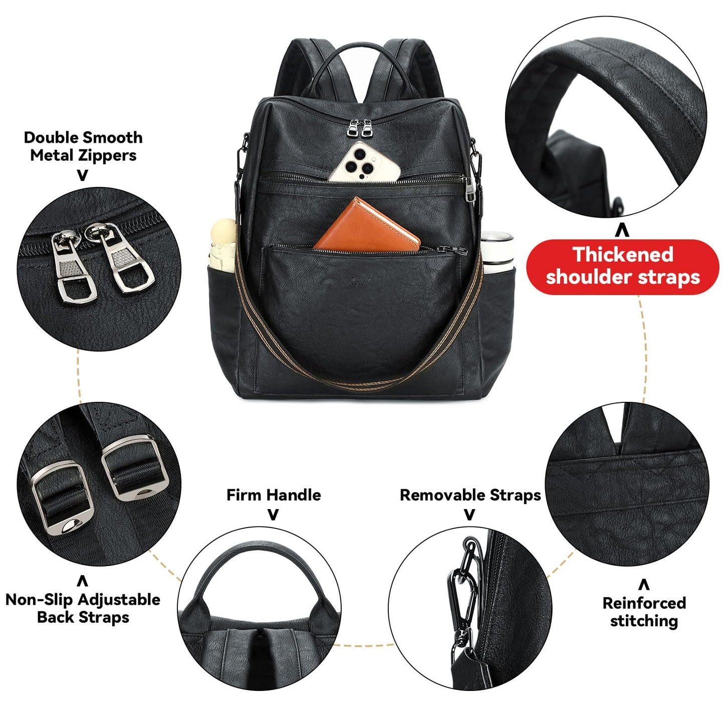 AGLOD Vegan Leather Laptop Backpack for Women 15.6 Inch Work Backpack Purse for Travel College