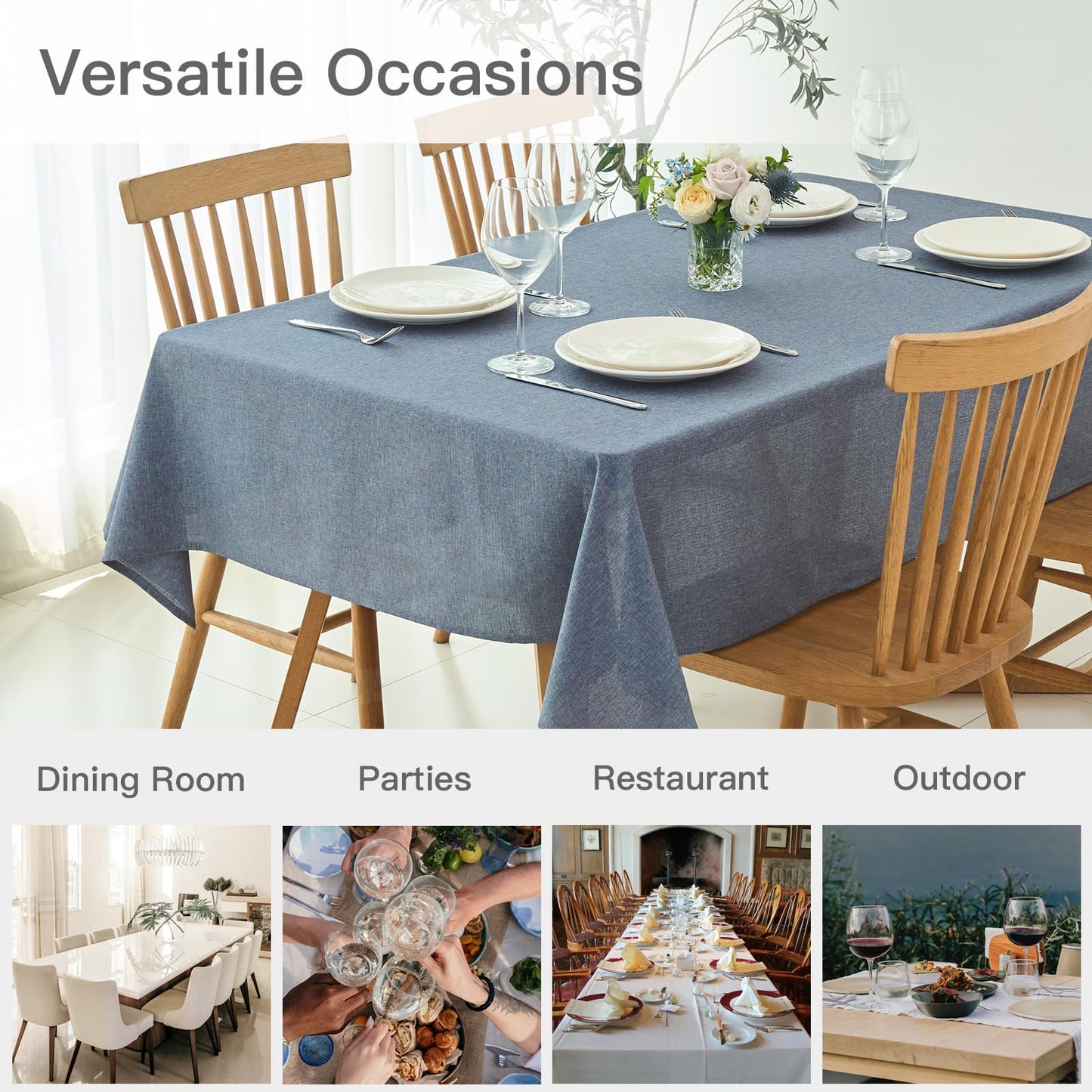 maxmill Rectangle Linen Textured Tablecloth Waterproof Spillproof Wrinkle Free Washable Fabric Table Cloth Kitchen Dining Tabletop Decoration Table Cover for Holiday Party, 52 x 70 Inch, Demin Blue