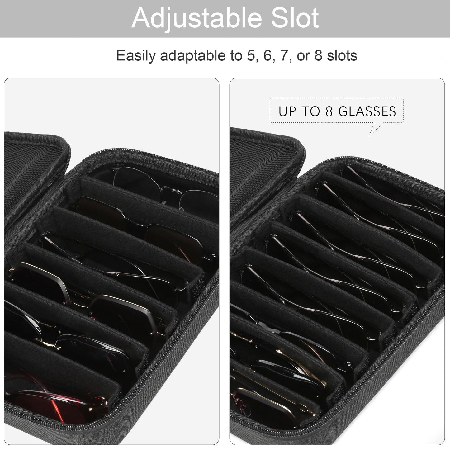 Bukere Travel Sunglasses Organizer Case Adjustable Slot For Multiple Eyeglasses Hard-shell Portable Storage Box for Men Women