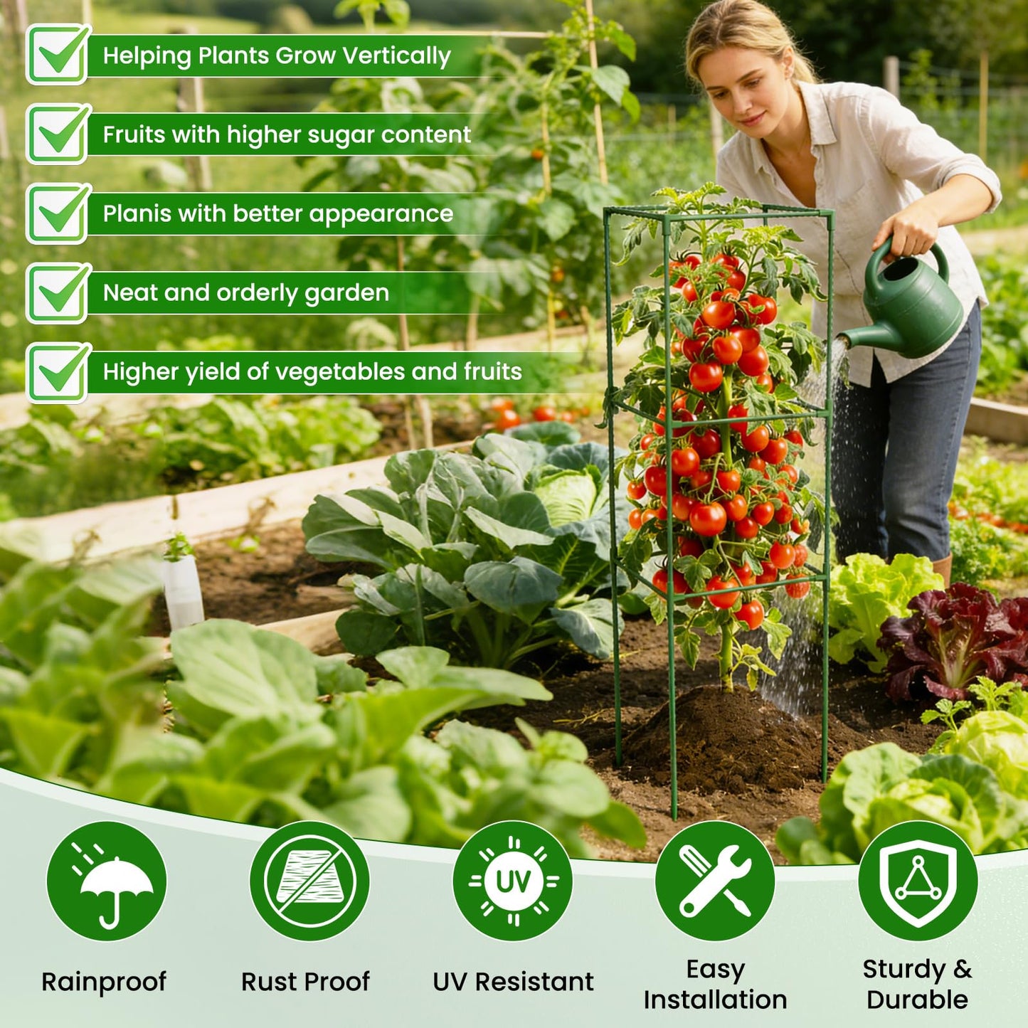 4 Pack Tomato Cages, 48'' Tall Tomato Plant Stakes Support for Raised Garden Bed Tomato, Square Trellis Cages for Garden Climbing Vegetables Flowers Fruits