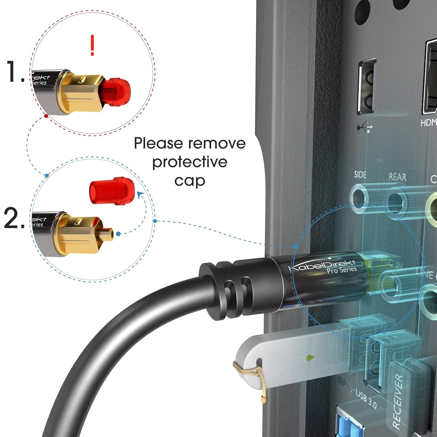 100ft PS4 TOSLINK Optical Audio Cable Designed in Germany Fiber Optic Cable for Soundbar, SPDIF Digital Optical Audio