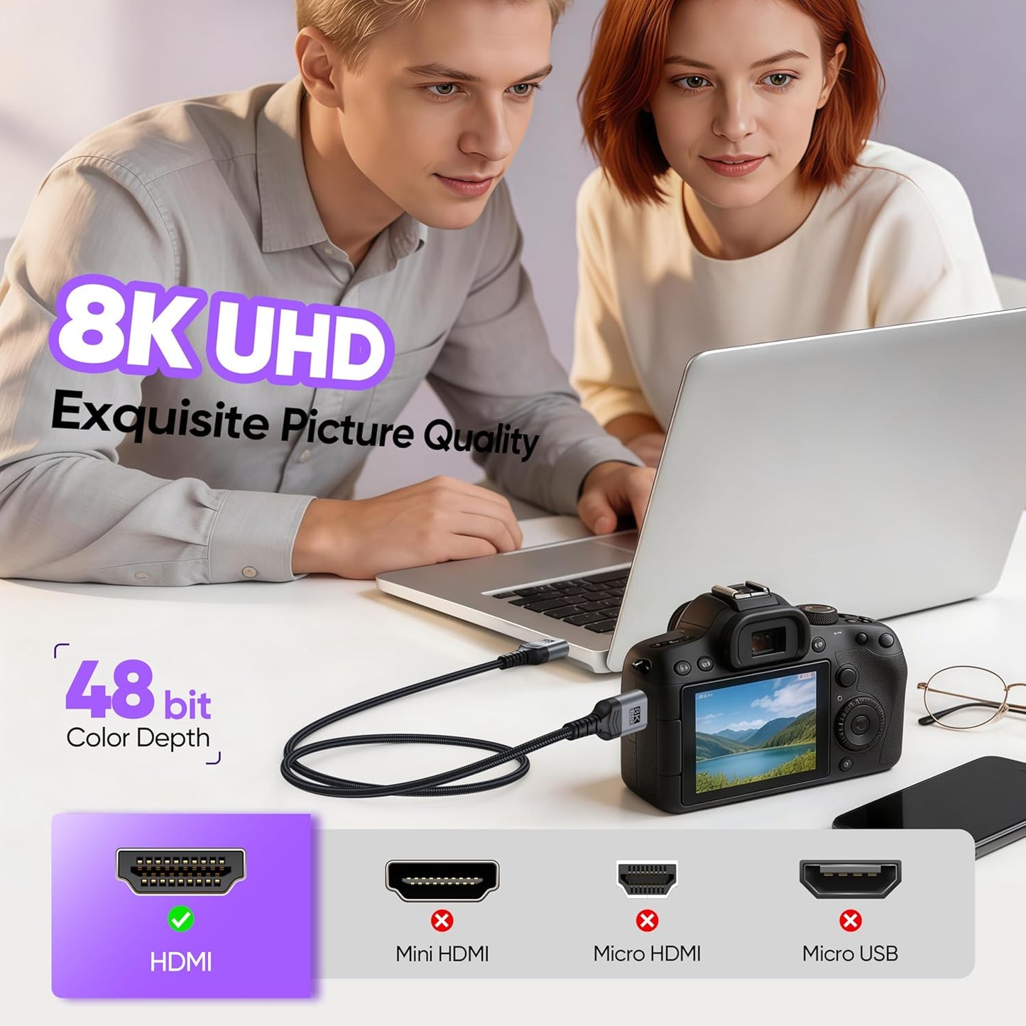 Vorothin 8K 3FT 5-Pack, 48Gbps 2.1, 4K@120Hz/144Hz 8K@60Hz, HDR10 2.2/2.3 PS5, HDMI Cable High Speed HDMI Cable eARC