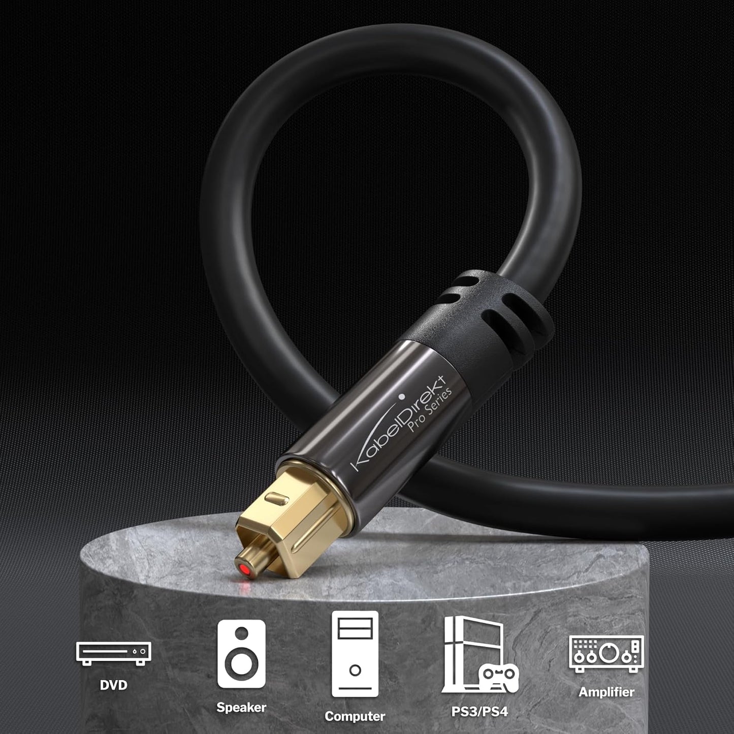 20ft PS4 TOSLINK Optical Audio Cable Designed in Germany Fiber Optic Cable for Soundbar, SPDIF Digital Optical Audio