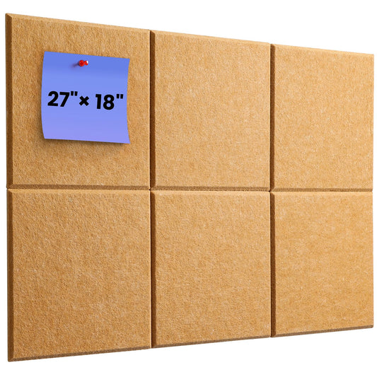 Cork Board for Wall, 18''×27'', 6 Pack Burlywood Bulletin Boards, Felt Board for Office Decor, Pin Board for Walls, Felt Wall Tiles with Pushpins, Cork Board for Office, School and Home