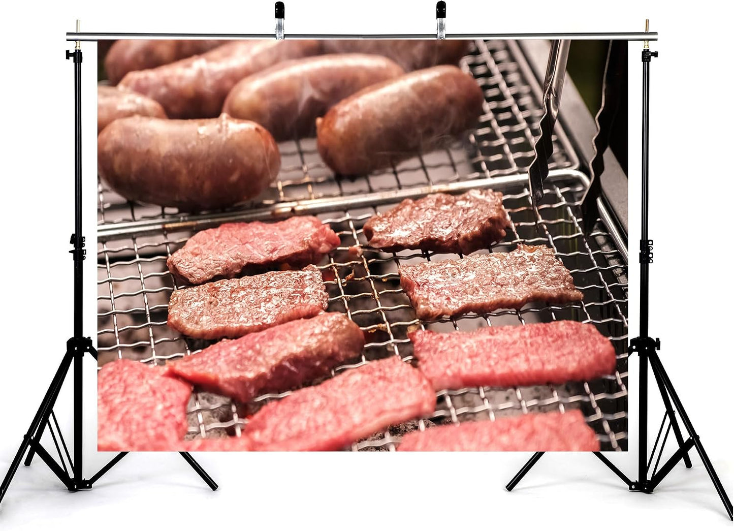 KeyWork 9x9ft Smoky BBQ Meat Assortment Backdrop Sausages Beef Slices Photography Background for Catering Event
