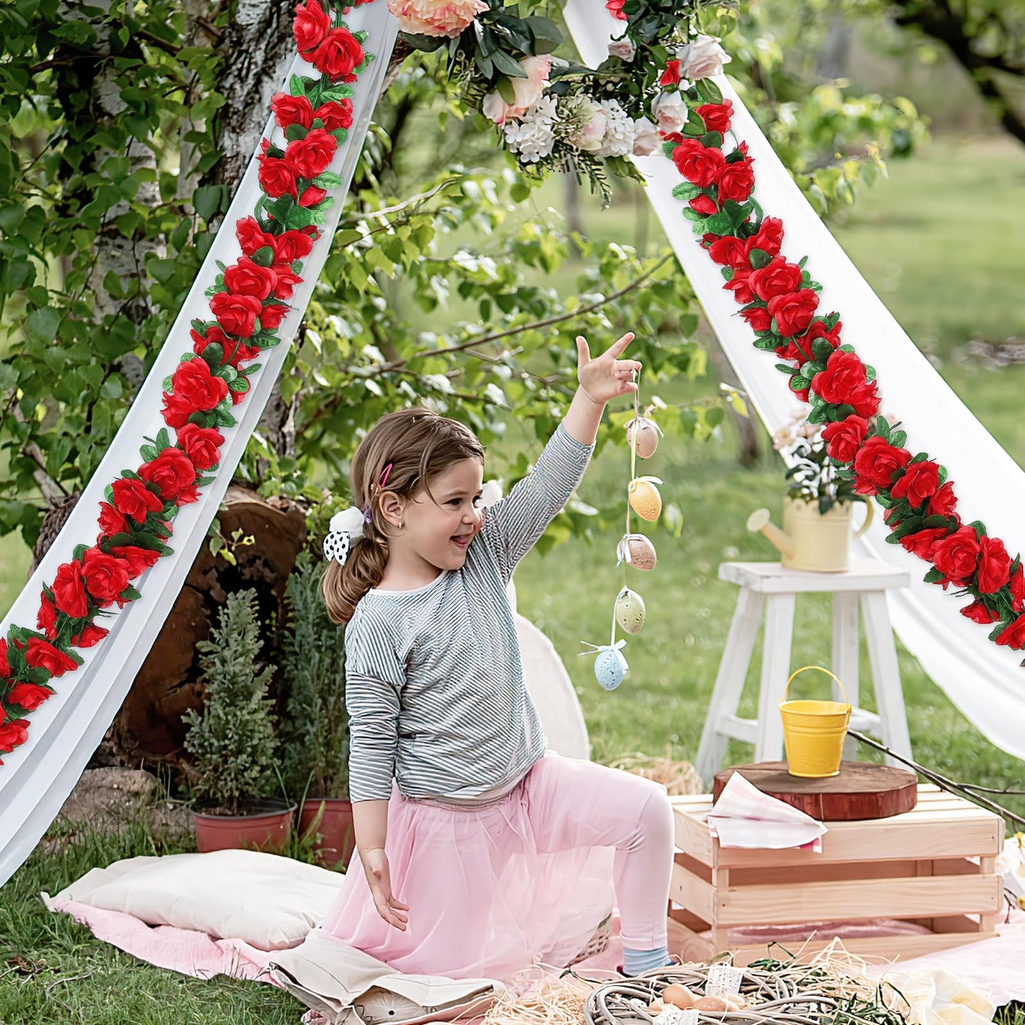 KHOYIME 9 Pack 72 FT Artificial Flower Garland, Fake Red Roses Vines Silk Flowers Faux Plastic Outdoor Hanging Floral Ivy Garland Decoration for Wedding Arch Bedroom Home Wall Backdrop Room Decor