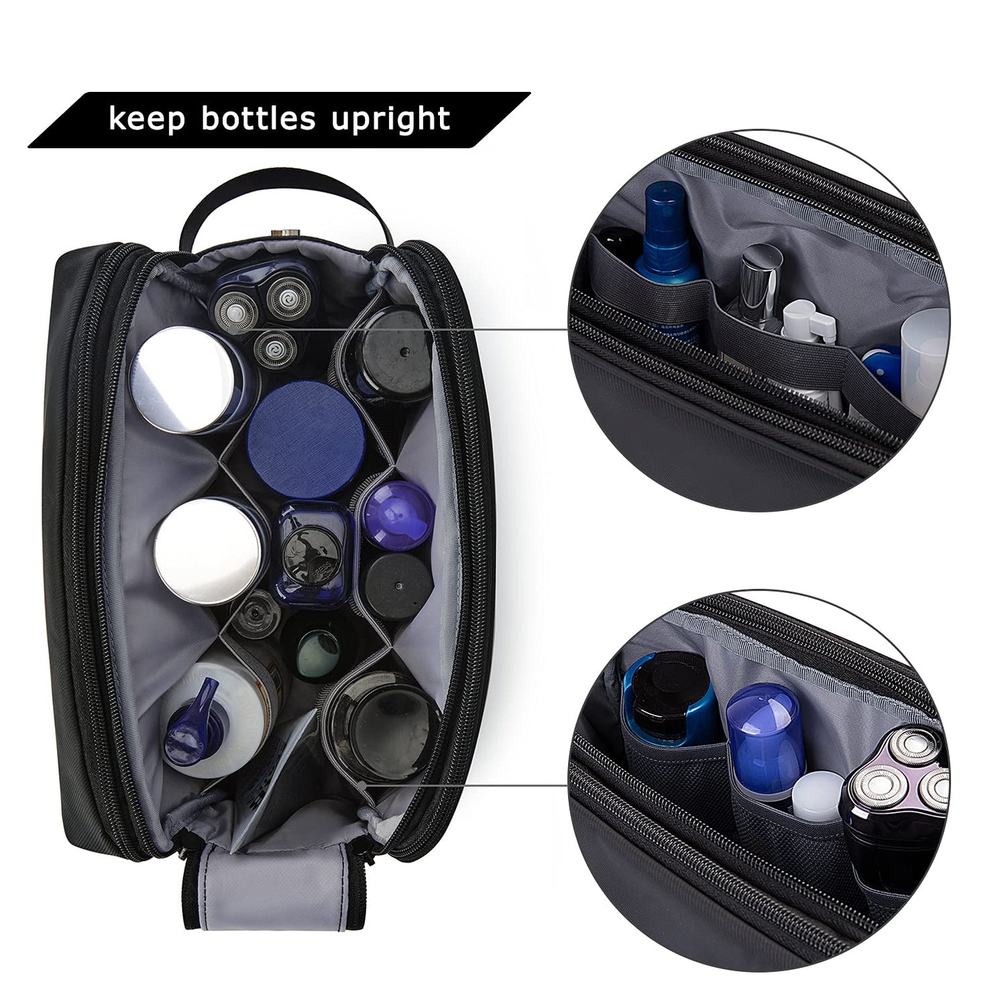 BAGSMART Toiletry Bag for Men, Travel Toiletry Organizer Dopp Kit Water-resistant Shaving Bag for Toiletries Accessories, Door Room Essentials,Black-large