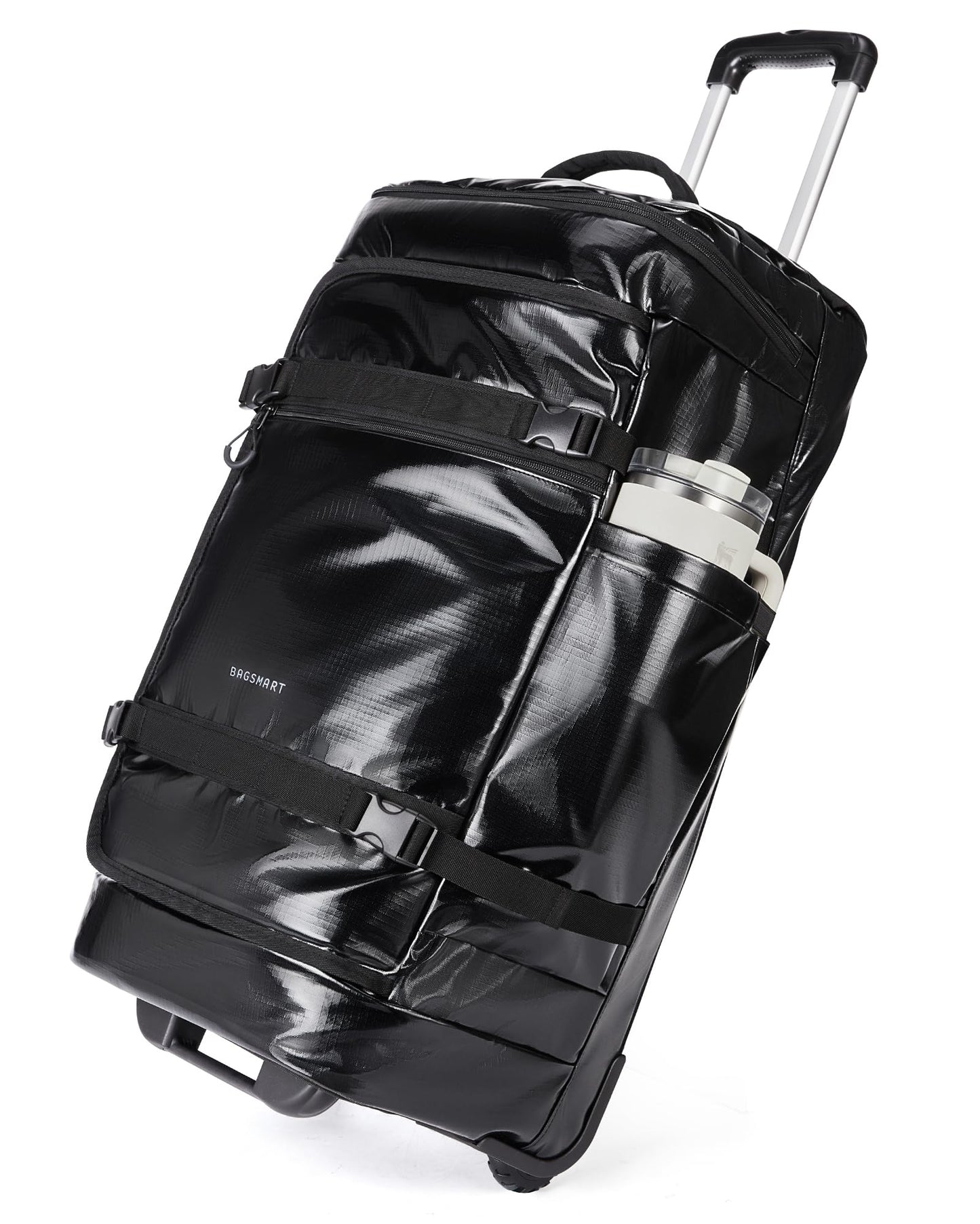 BAGSMART Rolling Duffle Bag with Wheels, Travel Duffel Luggage Bag for Men, Water Repellent Heavy Duty for Travel Camp, Black, Large, 70L