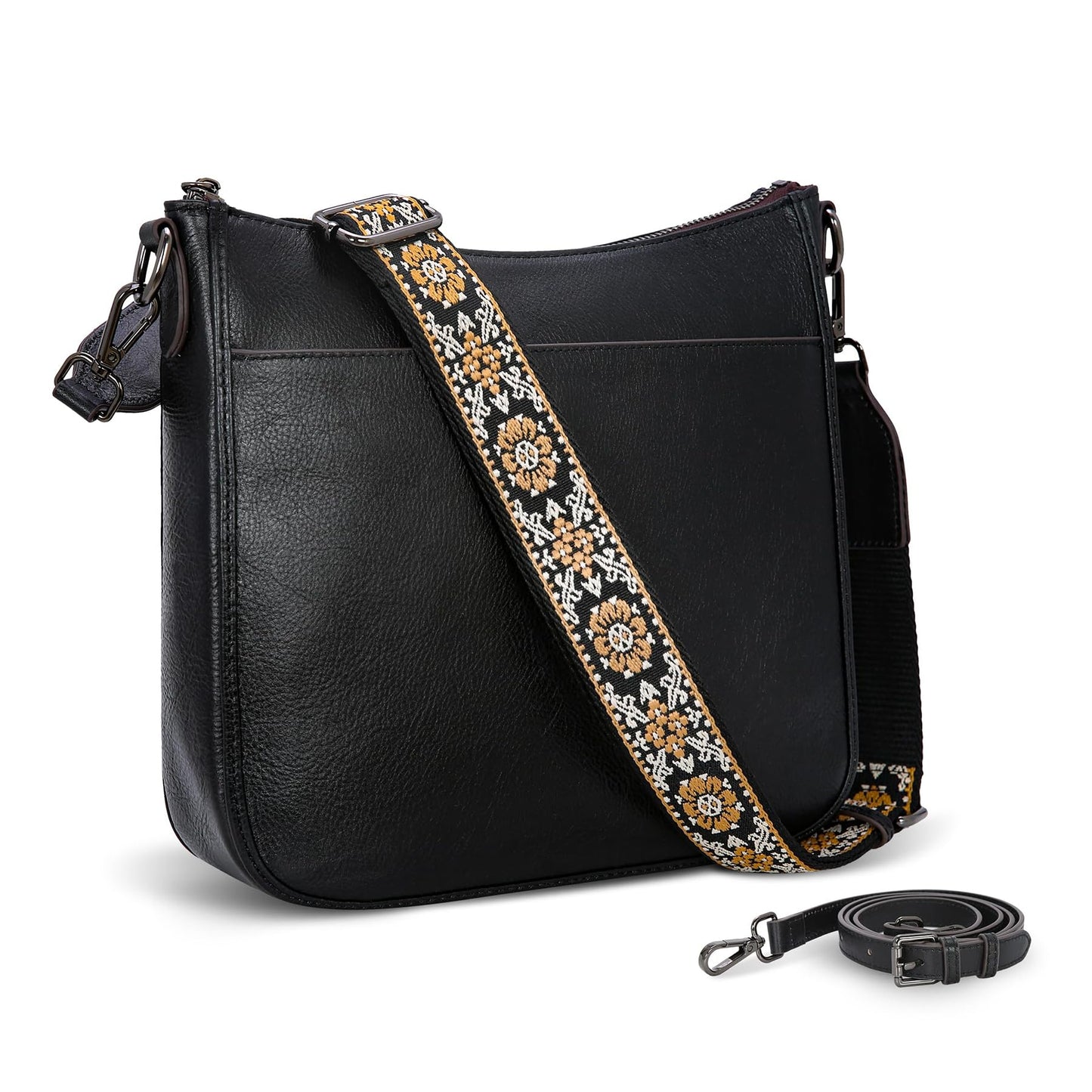 HESHE Genuine Leather Crossbody Purses for Women Shoulder Bags Hobo Purse Casual Ladies Handbags Designer Satchel Bags Cross Body Bag(Black)