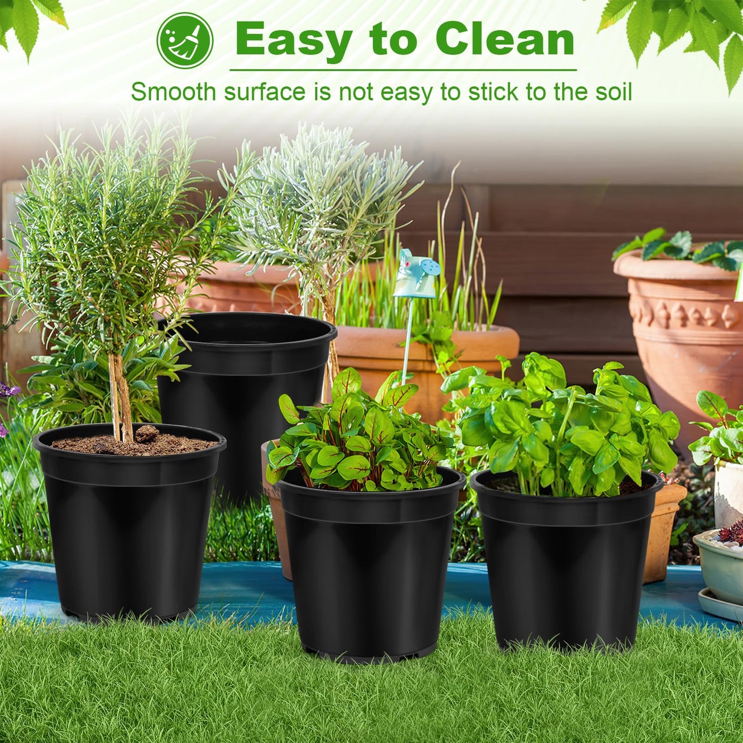 DUNPUTE 10 Pack 2 Gallon Pots for Plants, 2 Gallon Plastic Plant Pots with Drainage, Sturdy Plastic Pots for Plants, Flowers, Succulent Outdoor Indoor