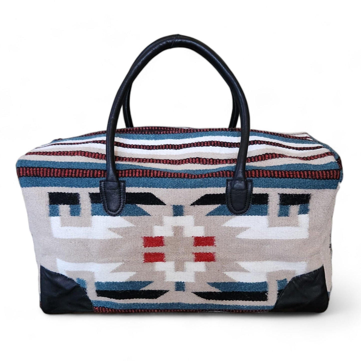 Aztec Large Weekender Southwestern Duffel Bag Saddle Blanket Bag 100% Leather Handles (Sahara)