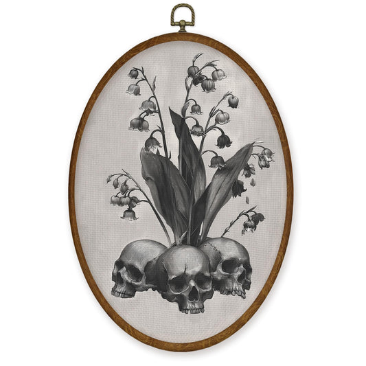 WULQYING Vintage Skull Flowers Wall Art Decor, Dark Cottagecore Academia Gothic Oval Framed Canvas Art Prints, Goth Witchy Skull Wall Hanging Decor for Home Bedroom Living Room, 8.6x11.4 Inches
