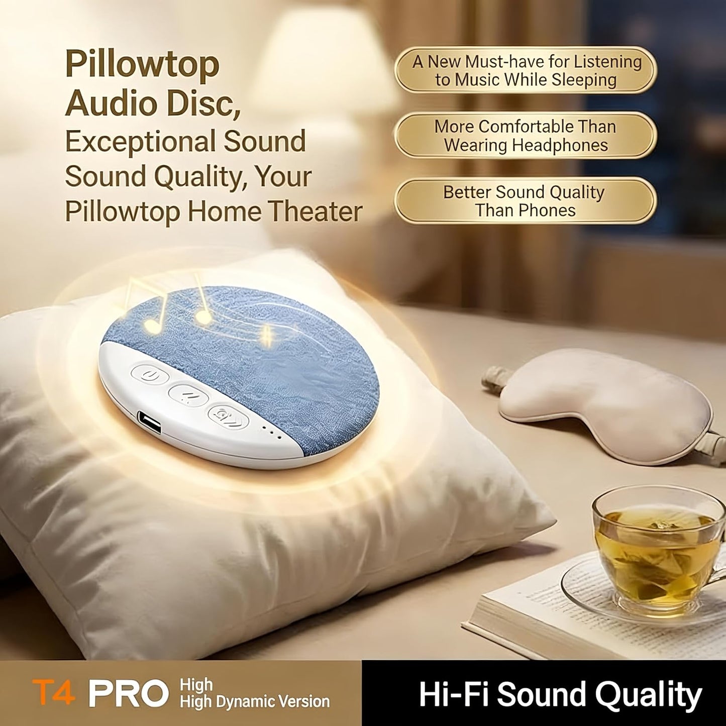 48H Pillow Bluetooth Speaker for Sleeping - Under Pillow, Sleep Timer, White Noise, Battery, Type-C, Hi-Fi Sound