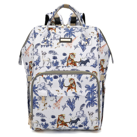 Diaper Bag Backpack, Diaper Bags for Baby Girls Boys, Baby Bags for Moms Dads, Nappy Changing Bag with Insulated Pockets,Multi-functional Waterproof Backpack with Stroller straps-Animal World White