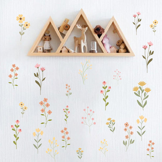 GIOGUK Flower Wildflower Wall Decal - Flower Wildflower Floral Decorations Wall Stickers, Wall Decorations for Living Room, Bedroom, Baby's Room, Nursery, Floral Sign Decal Pink Yellow Peach