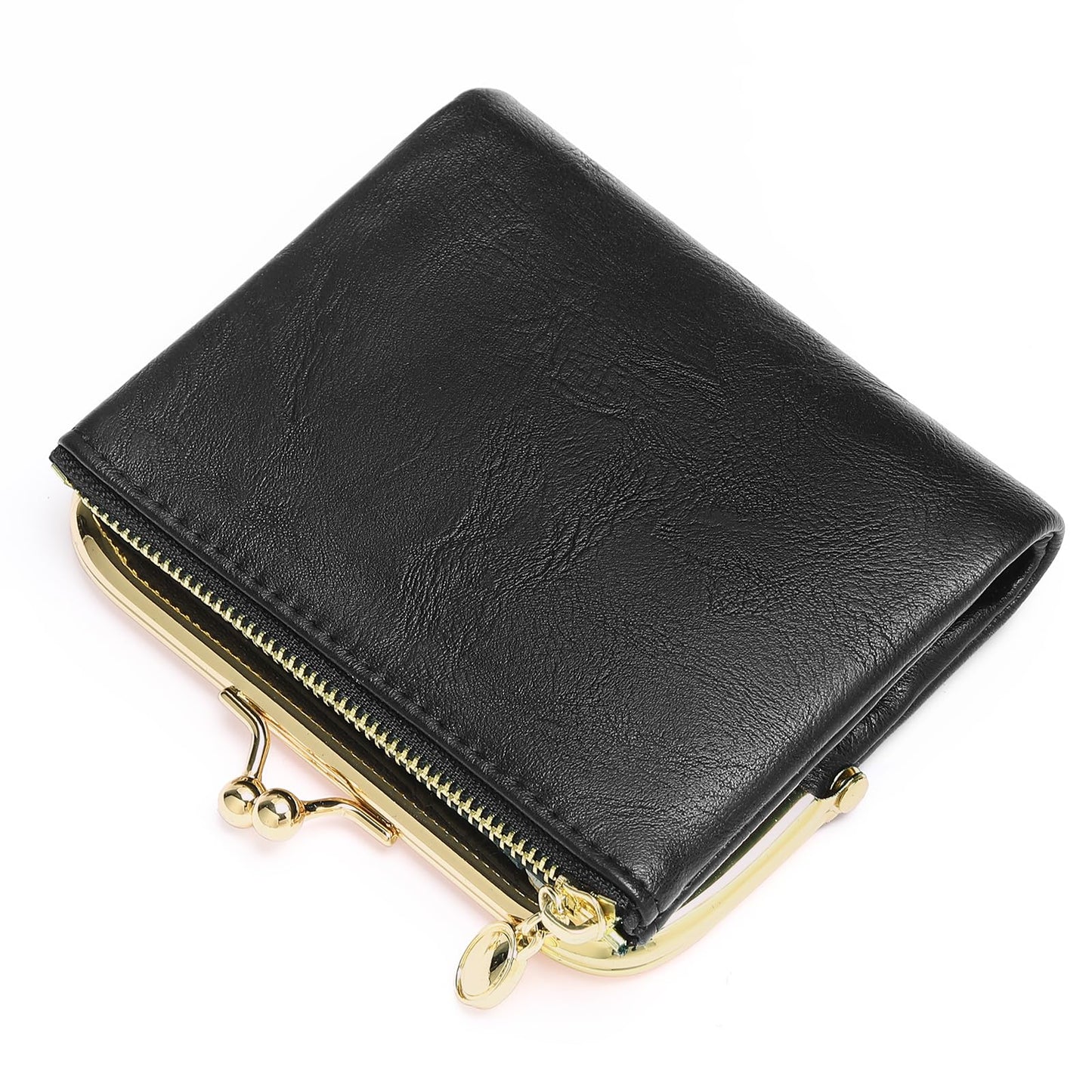 RNIEGA Wallet Women Small RFID Blocking Bifold Leather Wallets for Women Vintage Coin Purse With Zipper and Kiss Lock