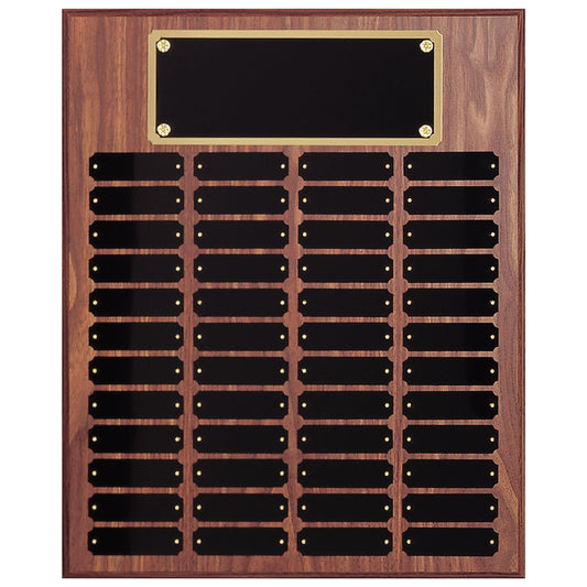 SHOP AWARDS AND GIFTS 16 x 20 Inch Perpetual Plaque Award Multiple Name Plate Board for Employee Appreciation, Recognition, Achievement, Walnut Finish with Black and Gold Header, 48 Name Plates