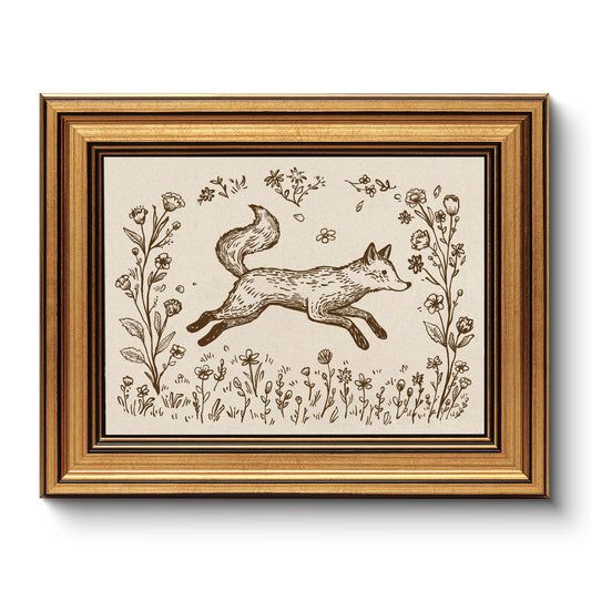 WHASAYART Gold Framed Vintage Wall Art for Living Room, Animals Painting Prints Shelf Decor for Kitchen, Aesthetic Bedroom Wall Art, Best Gifts for Friends or Family - Fox 10L x 8W