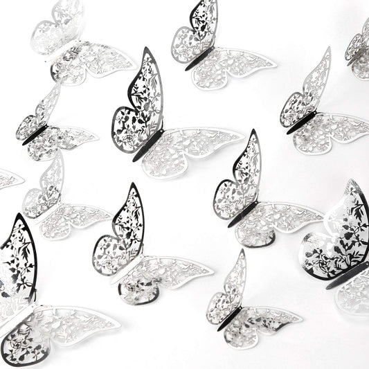 AIEX 24pcs 3D Butterfly Ornaments Removable Vivid Stickers with 3 Different Sizes (Silver)
