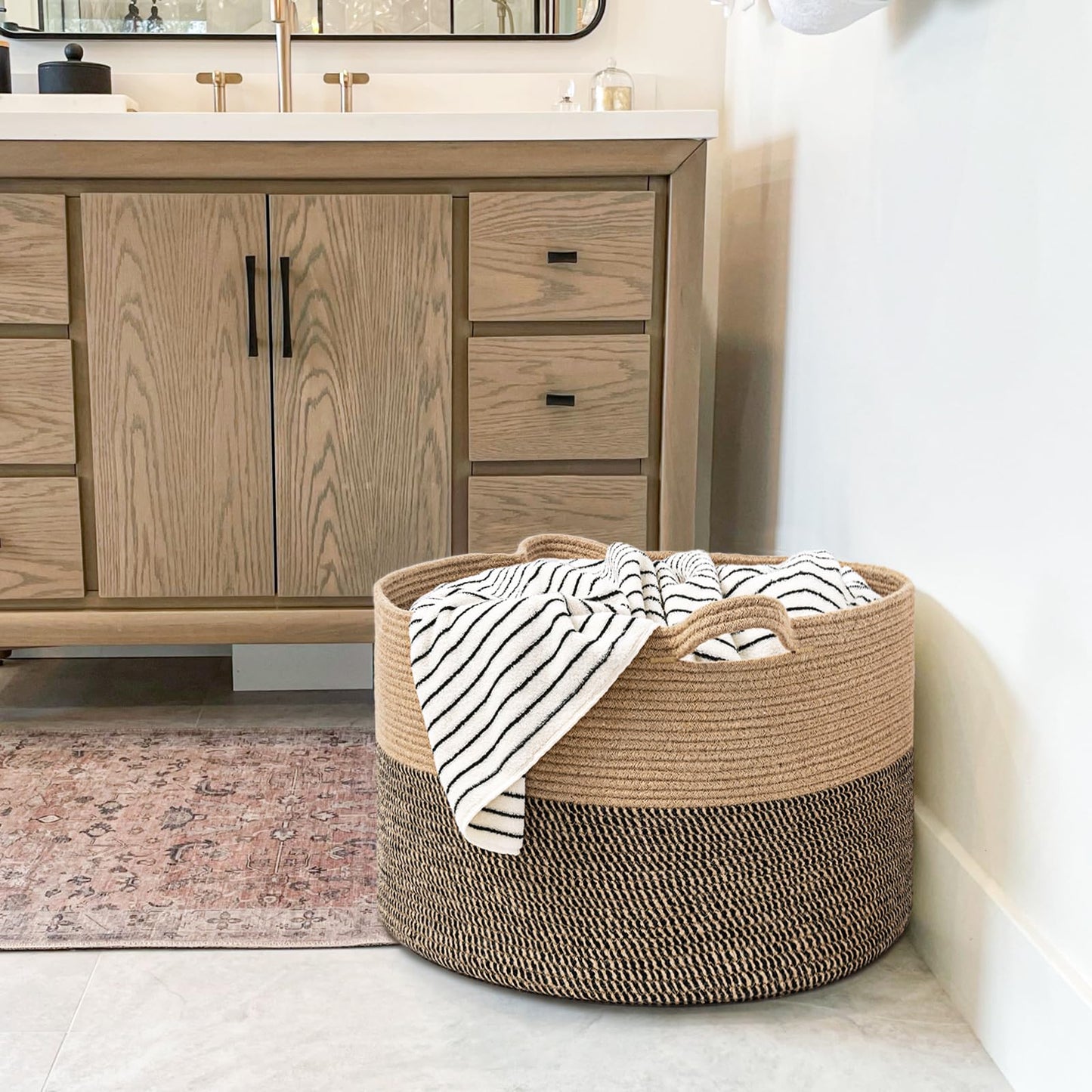 Goodpick Extra Large Wicker Storage Basket, 83L Woven Blanket Storage for Living Room, Round Baby Basket for Clothes, Big Laundry Hamper for Pillow, 21.7 x 13.8 inches