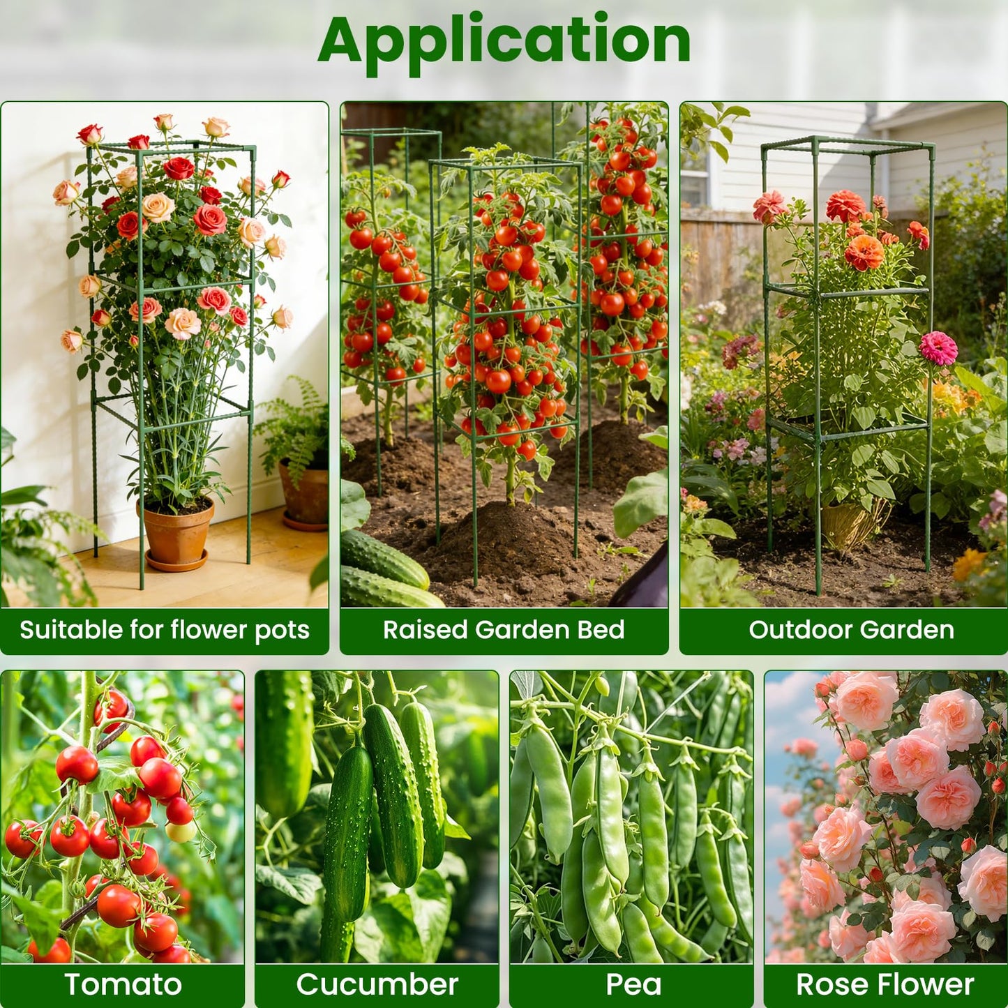 6 Pack Tomato Cages, 48'' Tall Tomato Plant Stakes Support for Raised Garden Bed Tomato, Square Trellis Cages for Garden Climbing Vegetables Flowers Fruits
