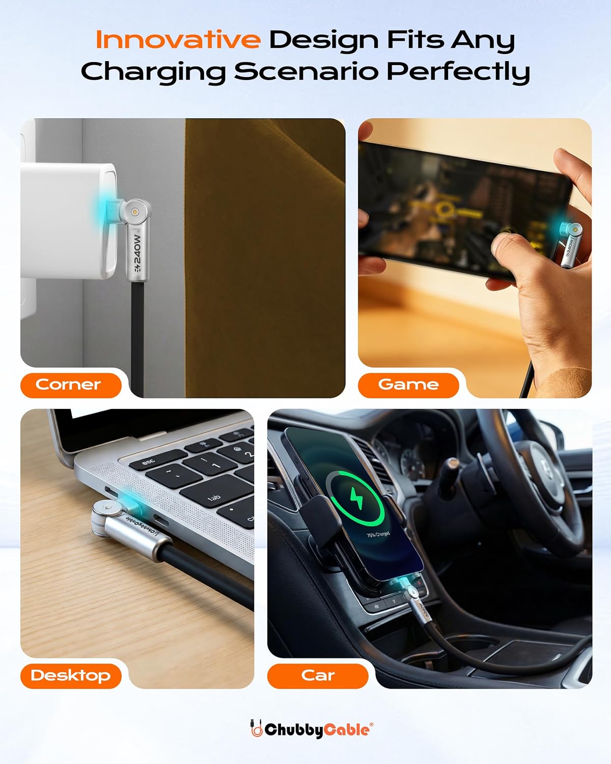 240W 180 6.6ft chubbycable Chubby RotateX Dual Rotating Fast Charging Cable with LED Light Soft Silicone USB C Cable