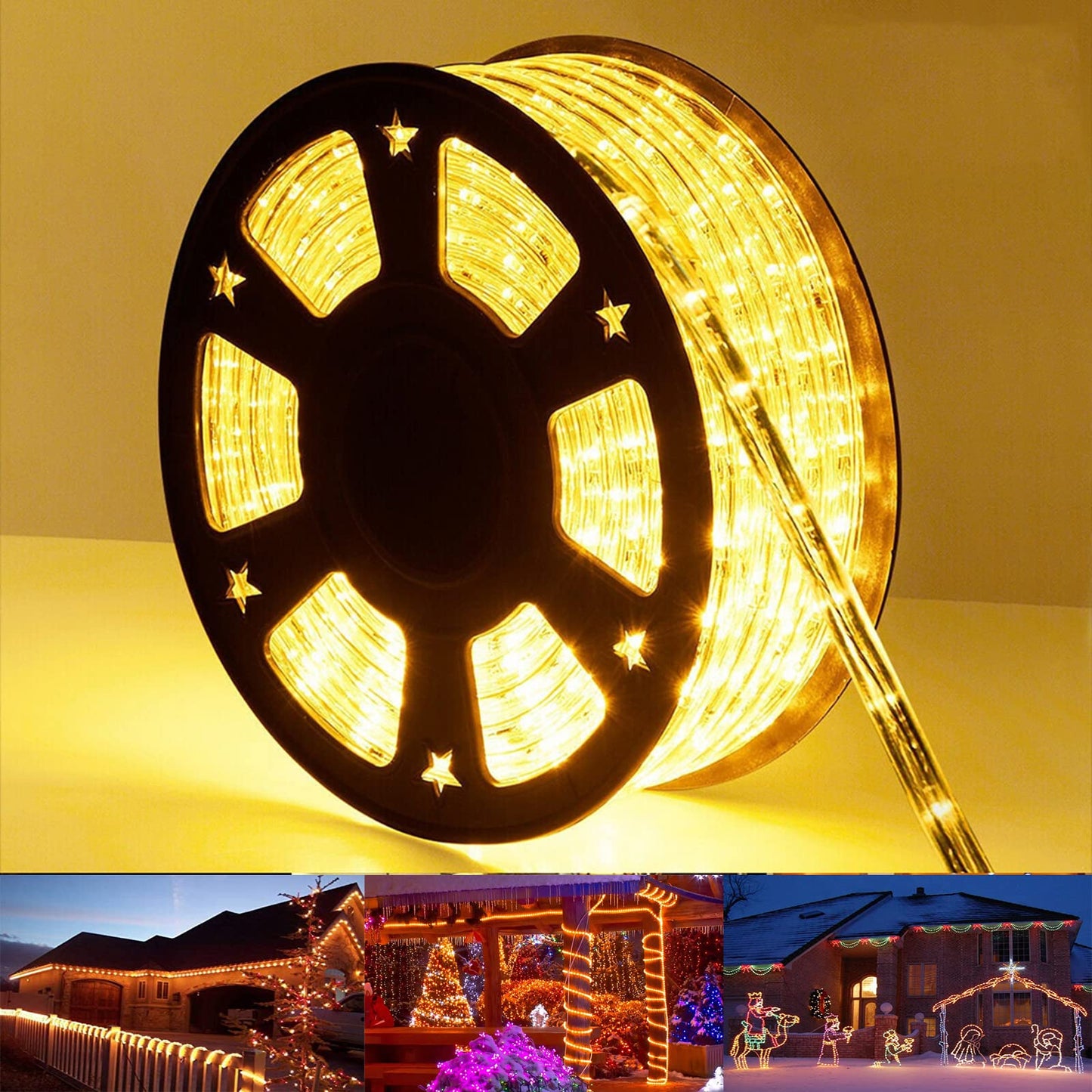 100ft LED Rope Lights Outdoor, 720 LED Connectable and Flexible Tube Lights with 8 Modes, Waterproof LED Rope Lighting for Garden, Patio, Pool, Bedroom, Party, Indoor Outdoor Decoration (Warm White)