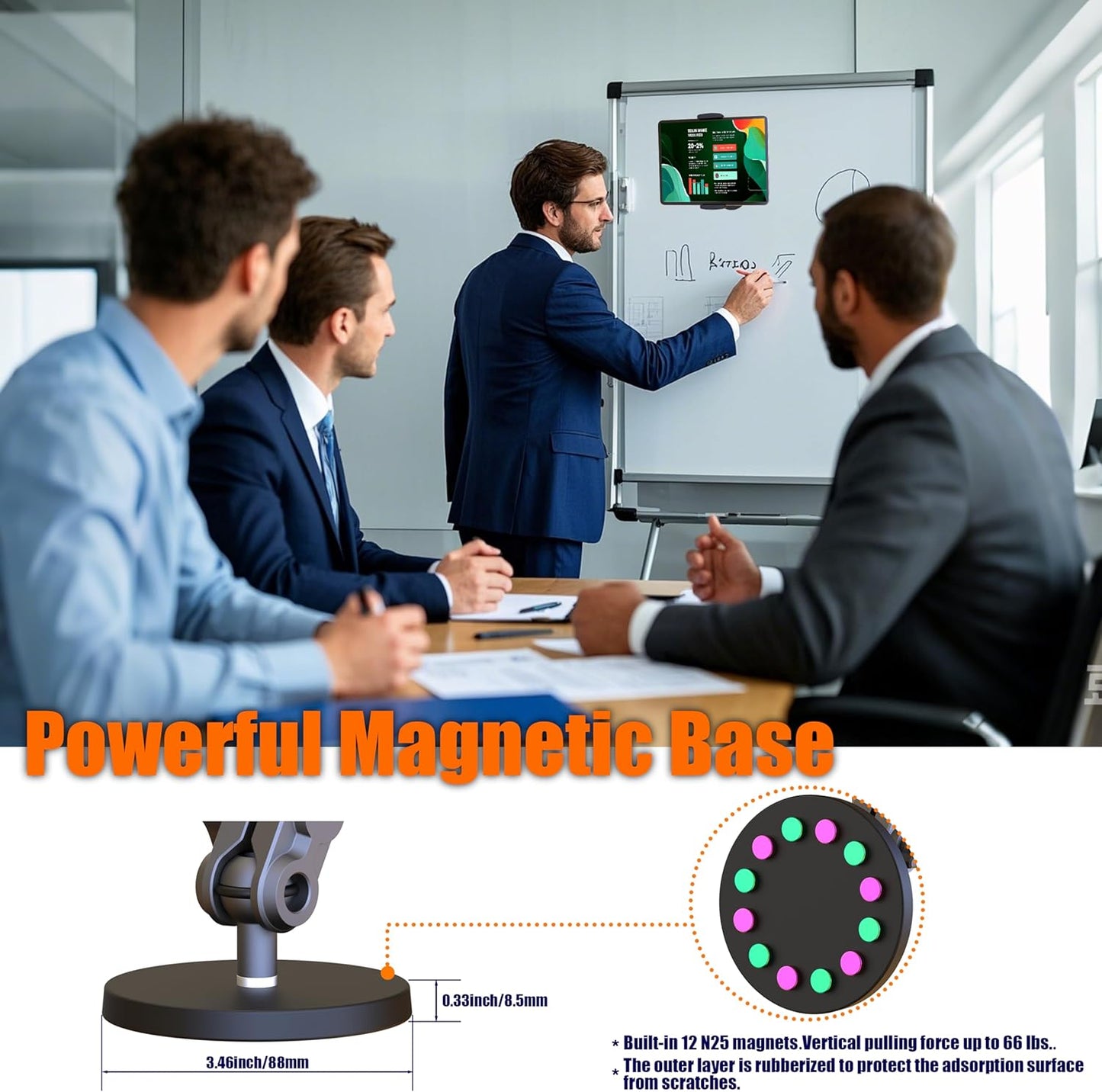 VasSmtCPH 360Adjustable 7.7" 3.5" 4-13" Universal Magnetic Tablet Holder Aluminum Heavy Duty Arm Magnetic Base