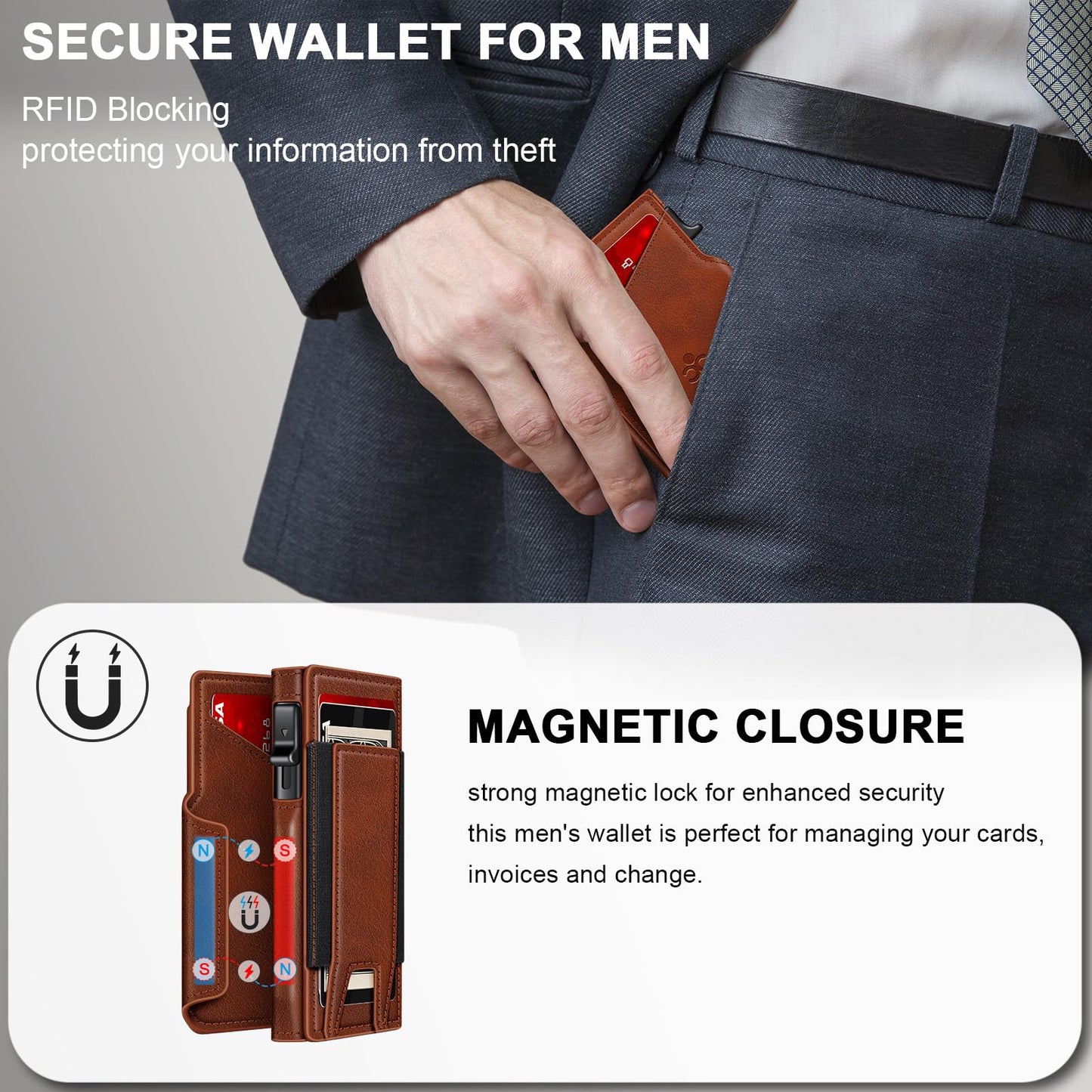 Wallet for Men Wallet with Slim Pop Up Card Holder 9-13 Cards, Bifold Minimalist Smart Wallet RFID Blocking Credit Card Holder with ID Window & Stretchable Cash Slot Compact Metal Aluminum Card Case