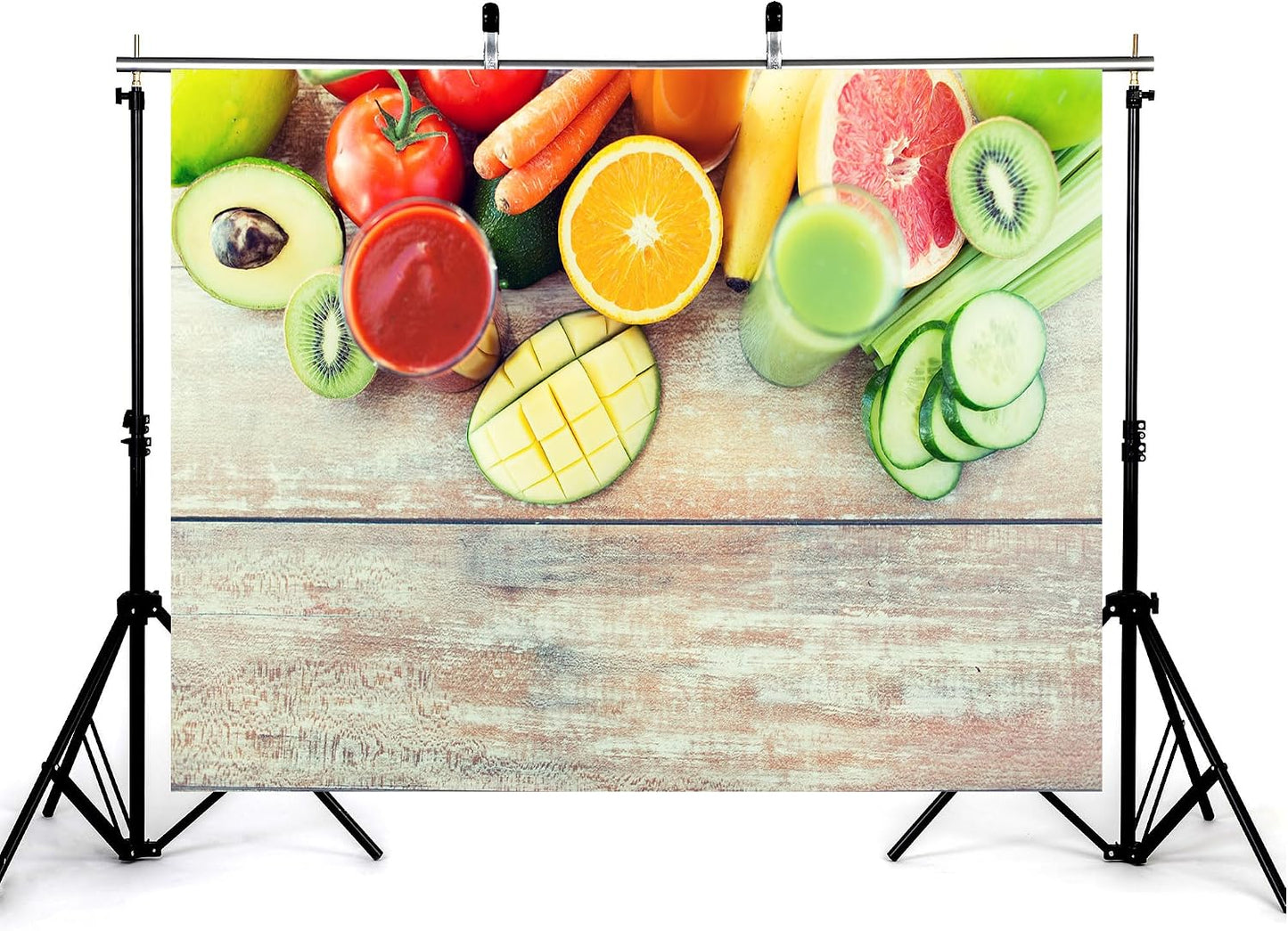 KeyWork 10x8ft Fresh Fruit Smoothie Backdrop Colorful Produce Wooden Table Photography Background for Healthy Themed