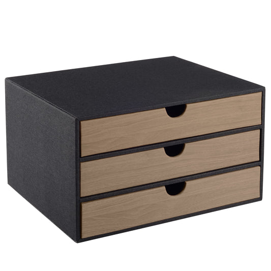 RHCSZ Fashion Multicolor Collocation Leather Desk Organizer File Cabinet Executive Office Supplies Desktop Filing A4 Contract Document Stackable Storage Box with 3 Drawers (Black)