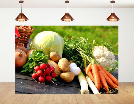 KeyWork 10x10ft Fresh Vegetable Backdrop Assorted Produce Photography Background for Party Farm to Table Themed
