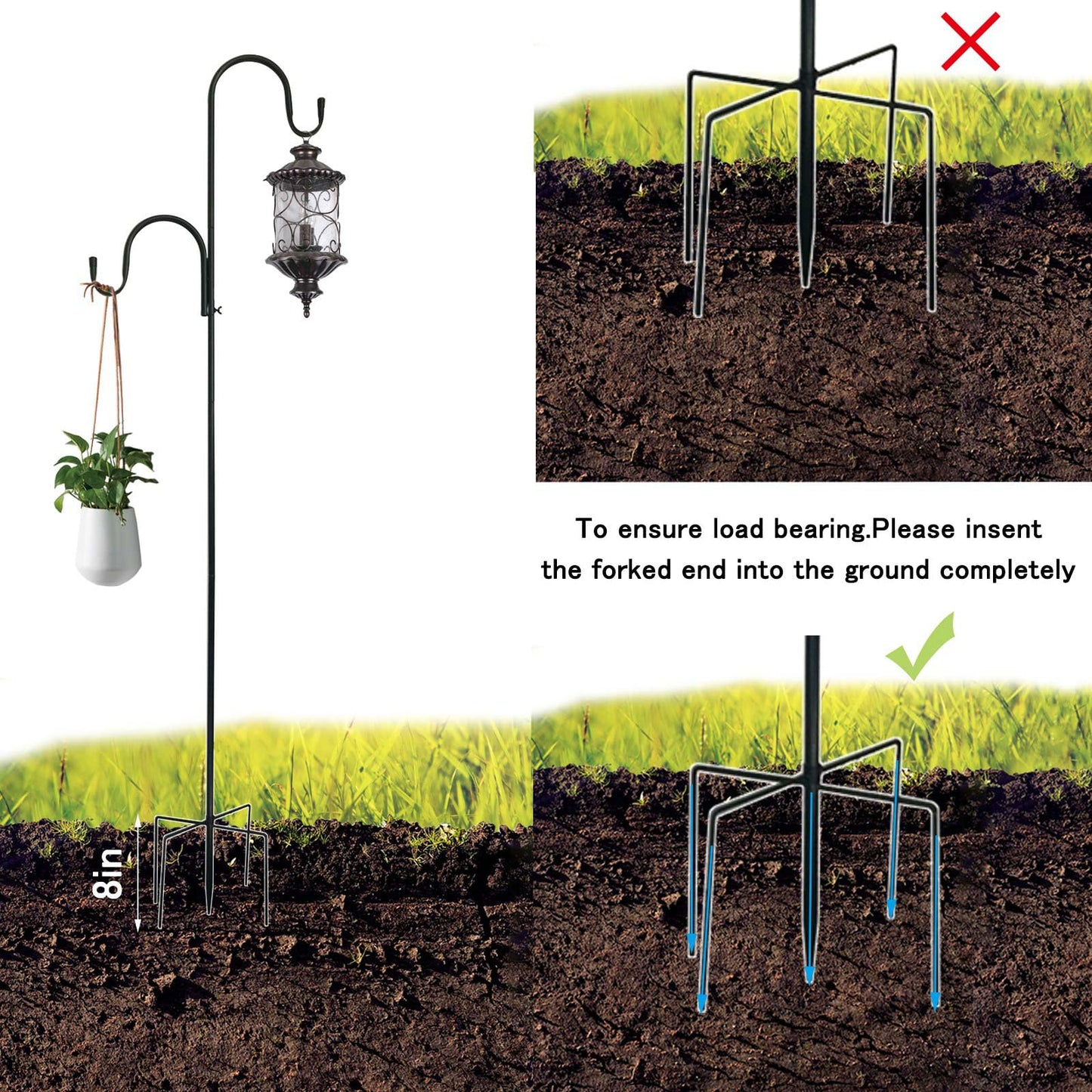 MIPON 2 Pack 78 Inch Double Shepherds Hooks for Outdoor Bird Feeder,Hanging Plants,Solar Light,Adjustable 78/62/46/30 Inch,3/4 Inch Width Heavy Duty Garden Shepards Hook